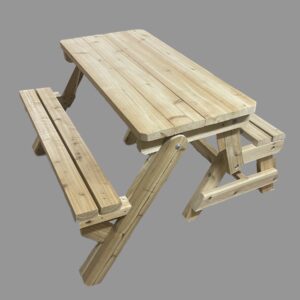 Folding picnic table opened to picnic table mode